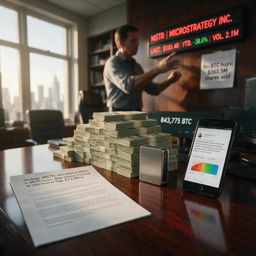 Strategy (MSTR) stärkt USD-Reserve auf $3,225 Mrd., pausiert Bitcoin-Käufe nach Verkauf von $263,5 Mio. Aktien