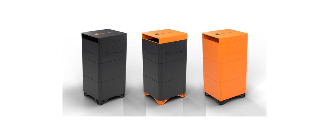 Bitcoin-Heizung NerdHeizung in Schwarz, Schwarz mit orangem Deckel und Orange