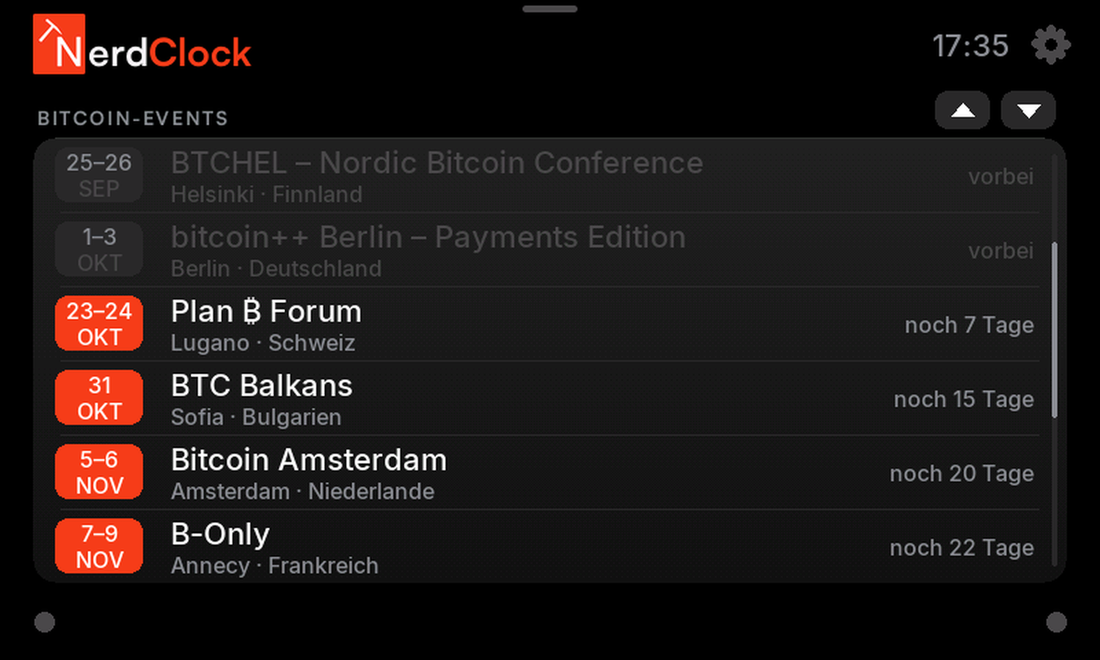 NerdClock Screen: Bitcoin-Events