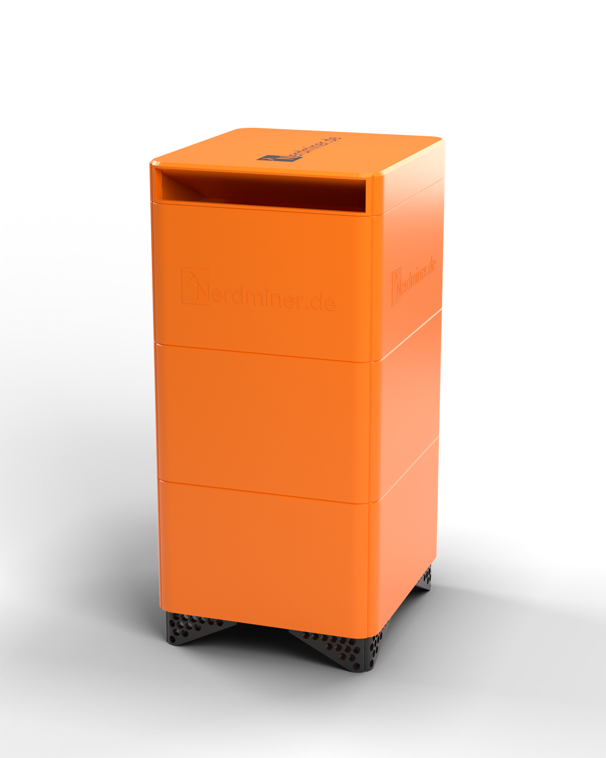 NerdHeizung Bitcoin-Heizung in Orange – seitliche Ansicht